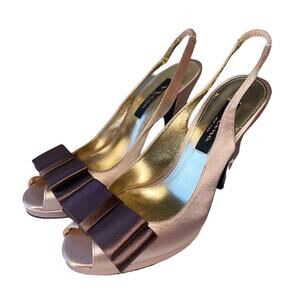 Wedding, Party Beautiful Bows, Blush Satin Slingback Heels, Nina, Sz‎ 8 M